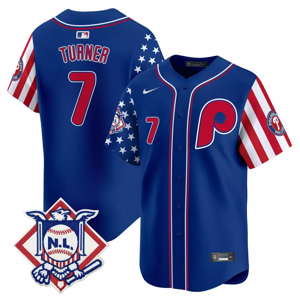 trea turner royal mens philadelphia phillies 2024 fourth of july vapor premier limited jersey all stitched