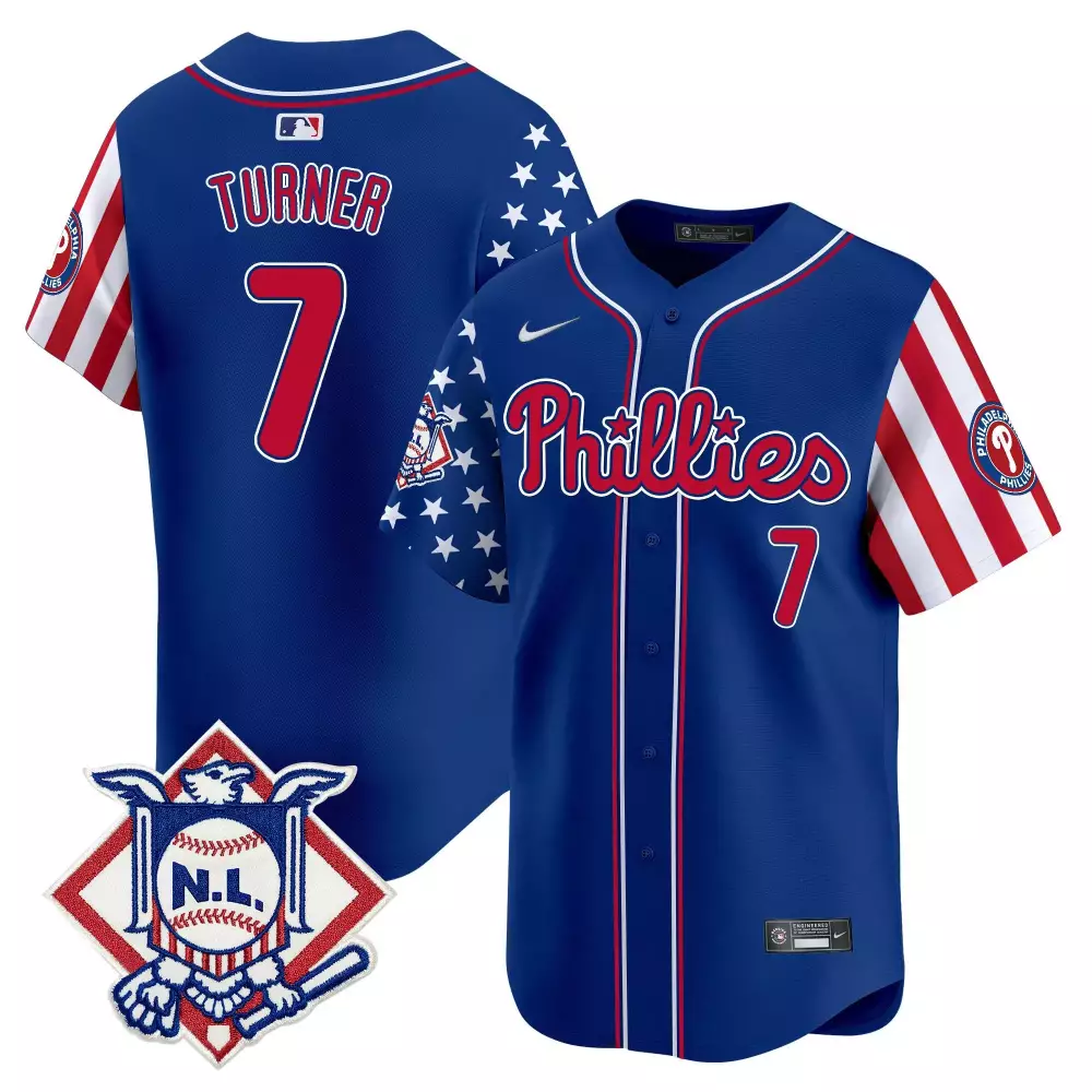 trea turner royal mens philadelphia phillies 2024 fourth of july vapor premier limited jersey all stitched