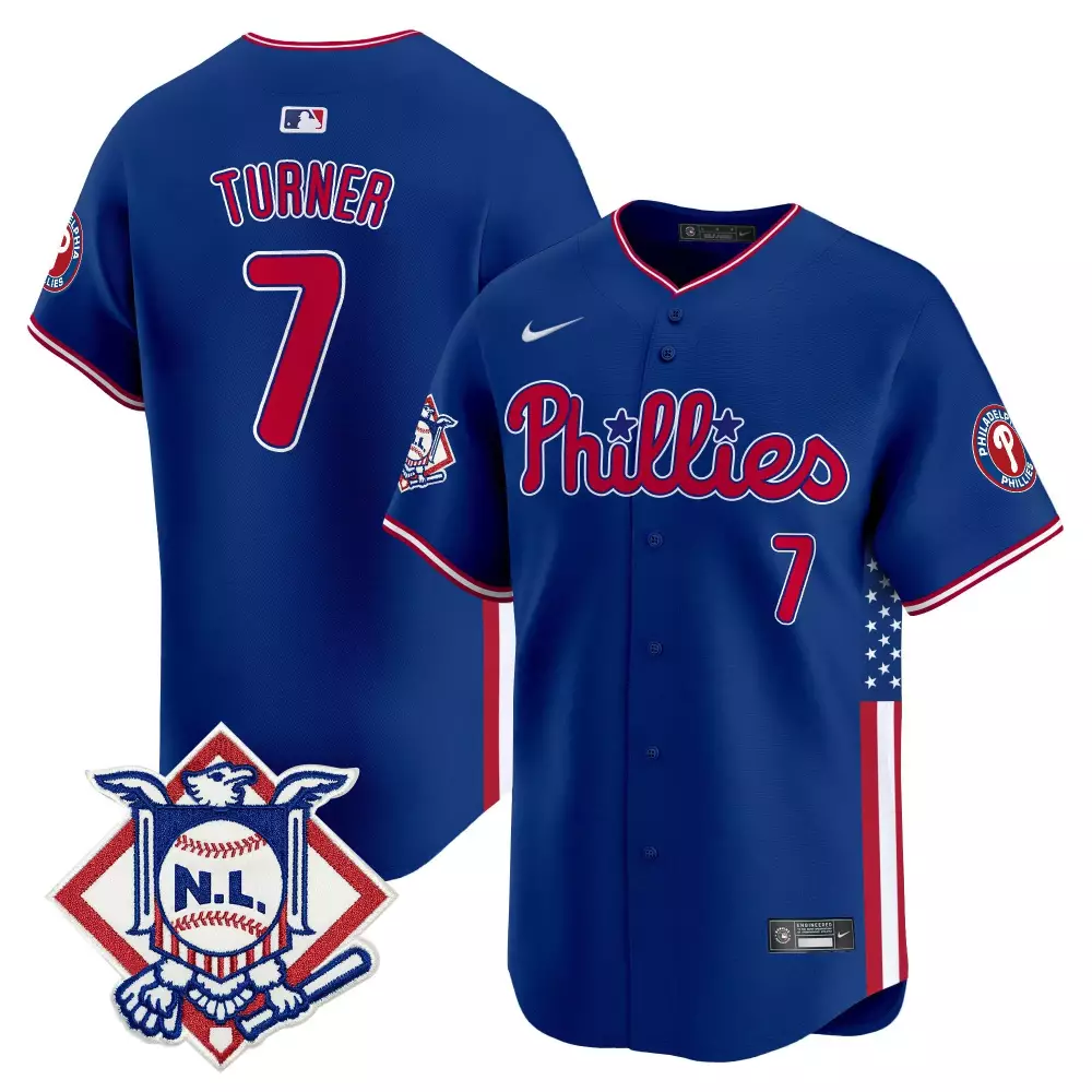 trea turner royal mens philadelphia phillies 2024 fourth of july vapor premier limited jersey all stitched