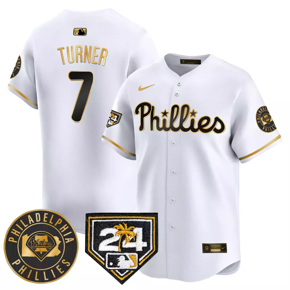 trea turner white gold mens philadelphia phillies 2024 spring training patch vapor premier limited jersey