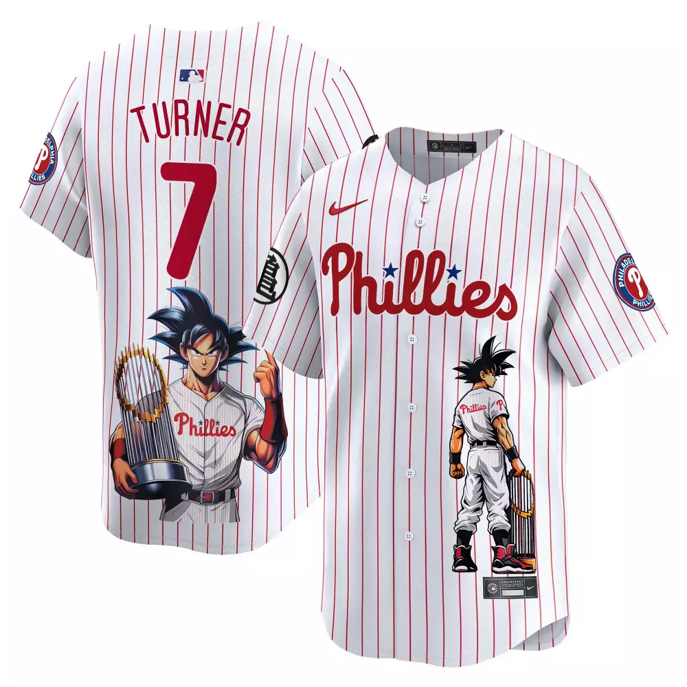 trea turner white mens philadelphia phillies dragon ball son goku vapor premier limited jersey printed