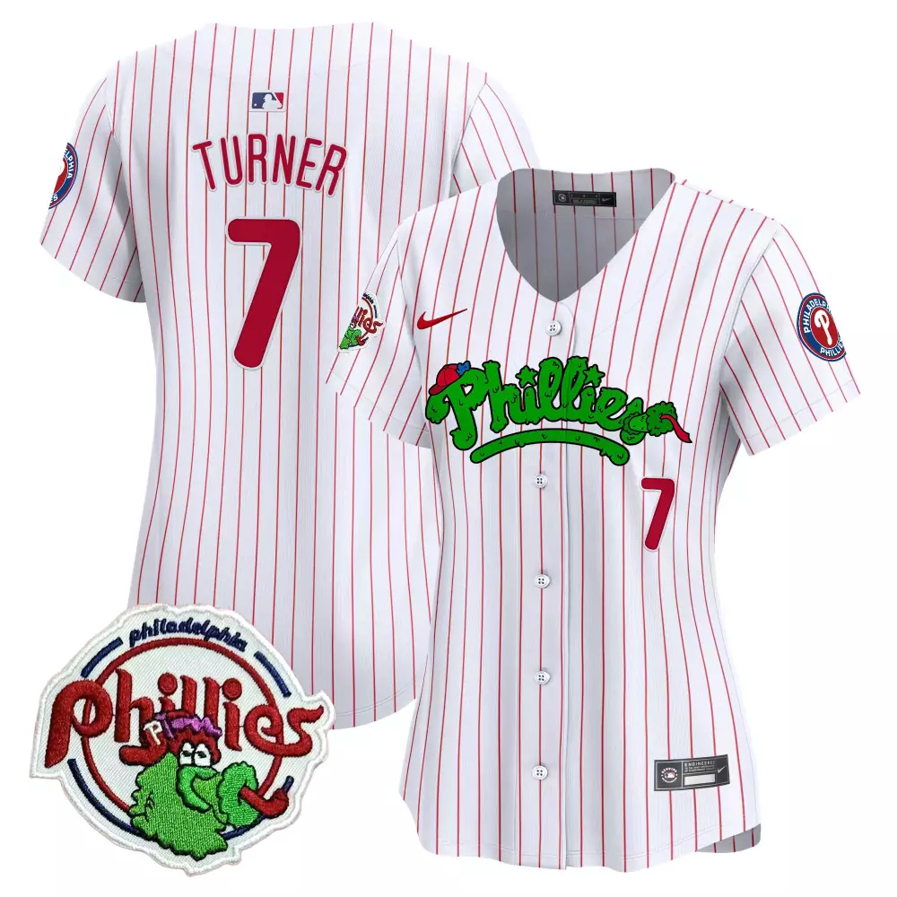 Trea Turner Philadelphia Phillies 2025 White Pinstripe Women's Jersey V2 | Premier Limited Edition Fan Gear | For Men, Women & Youth
