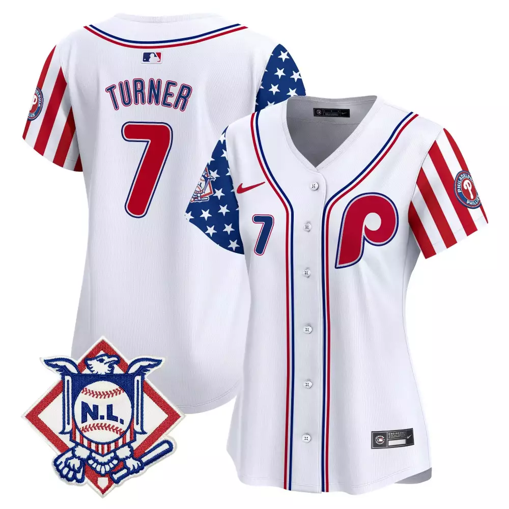 trea turner white womens philadelphia phillies 2024 fourth of july vapor premier limited jersey all stitched