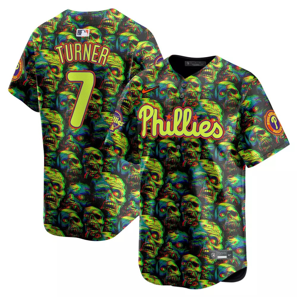 trea turner youth philadelphia phillies halloween horror vapor premier limited jersey printed