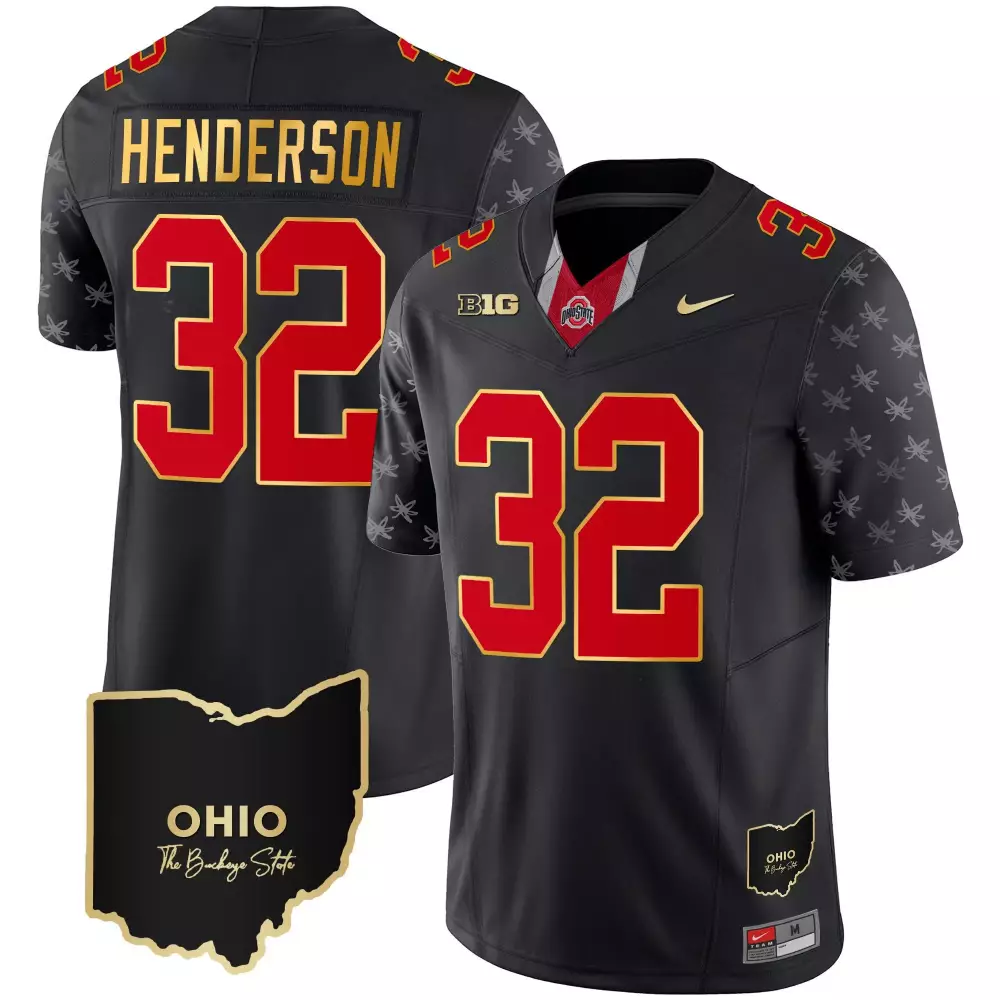 treveyon henderson black gold mens ohio state buckeyes 2023 vapor limited gold jersey ohio patch all stitched