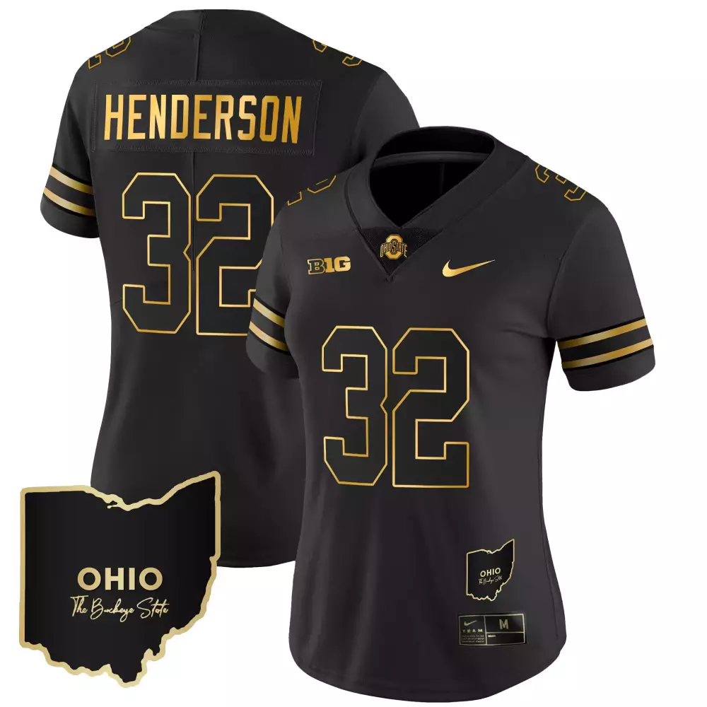 treveyon henderson black gold mens ohio state buckeyes 2023 vapor limited gold jersey ohio patch all stitched
