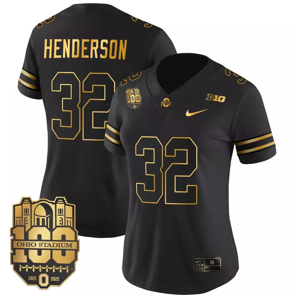 treveyon henderson black gold mens ohio state buckeyes 2023 vapor limited gold jersey ohio patch all stitched