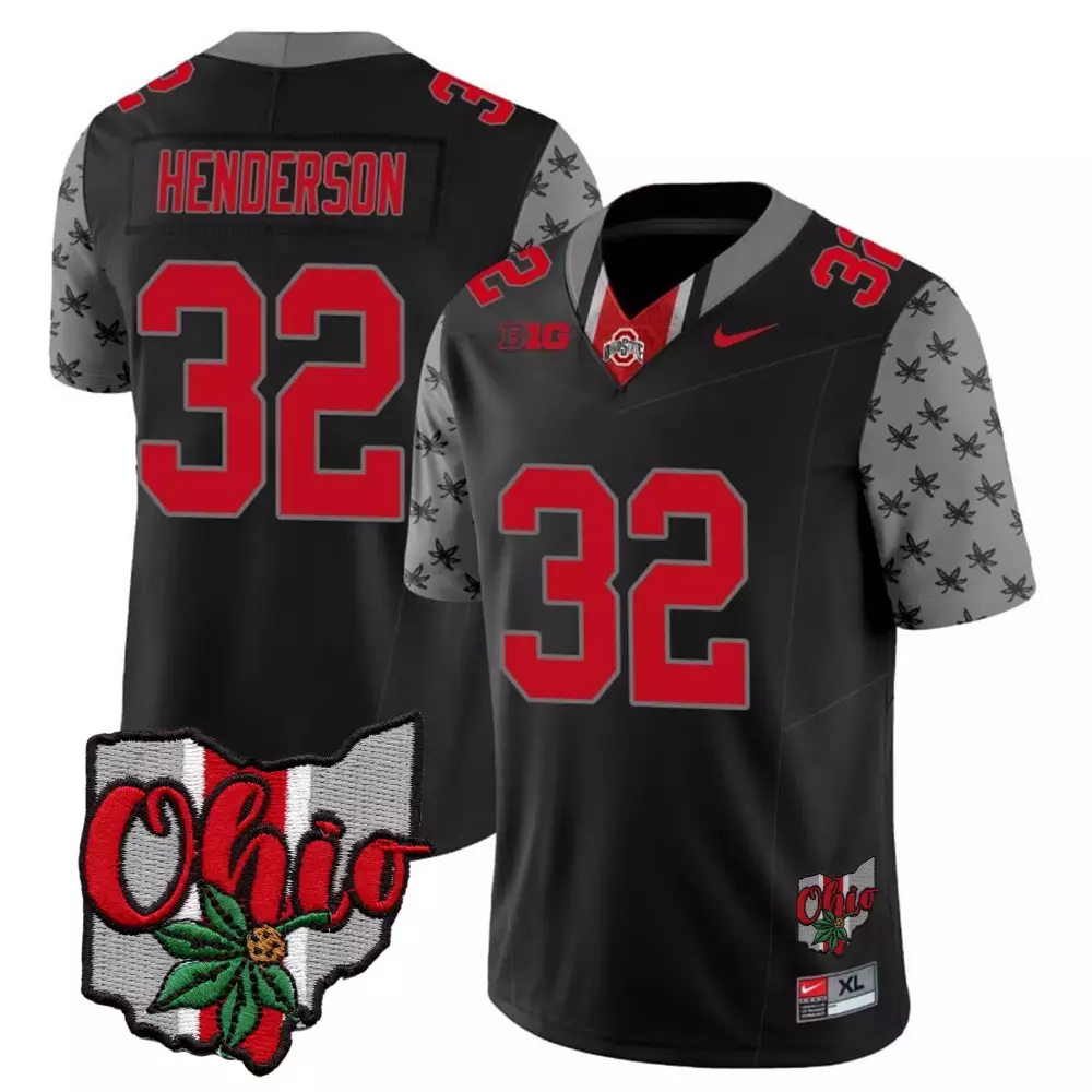 treveyon henderson black mens ohio state buckeyes 2023 gray alternate jersey stitched
