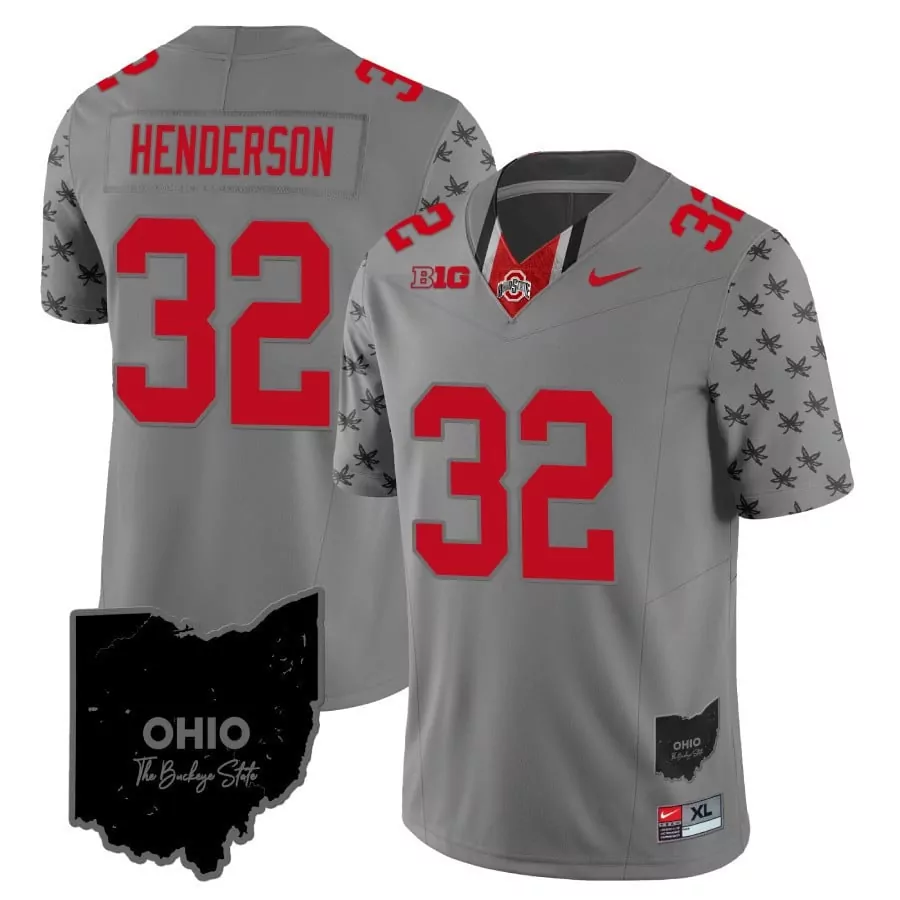 treveyon henderson gray mens ohio state buckeyes 2023 gray alternate jersey stitched