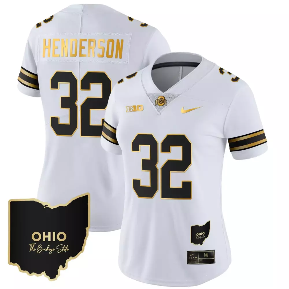 treveyon henderson white gold mens ohio state buckeyes 2023 vapor limited gold jersey ohio patch all stitched