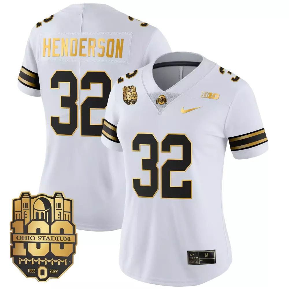 treveyon henderson white gold mens ohio state buckeyes 2023 vapor limited gold jersey ohio patch all stitched