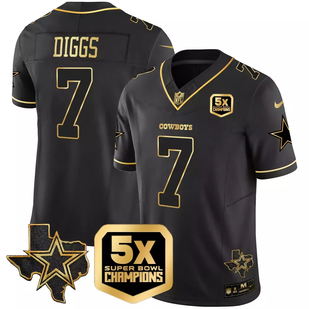 Trevon Diggs Black Gold Collection Jersey | White Gold Stitched Design | Dallas Cowboys Fan Gear | For Men, Women & Youth