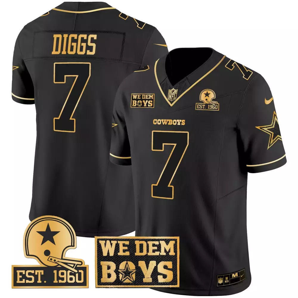 trevon diggs black gold mens dallas cowboys black white gold game team est 1960 patch all stitched