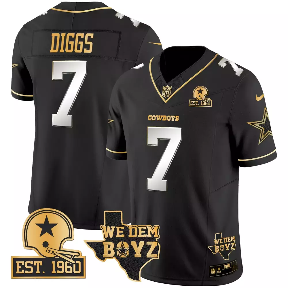 trevon diggs black limited mens dallas cowboys est 1960 we dem boyz patch gold vapor limited jersey v2 all stitched