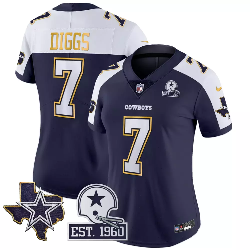 Trevon Diggs Dallas Cowboys Navy Alternate Women's Texas John Madden Patch Jersey | All Stitched | Fan Gear for Women & Youth