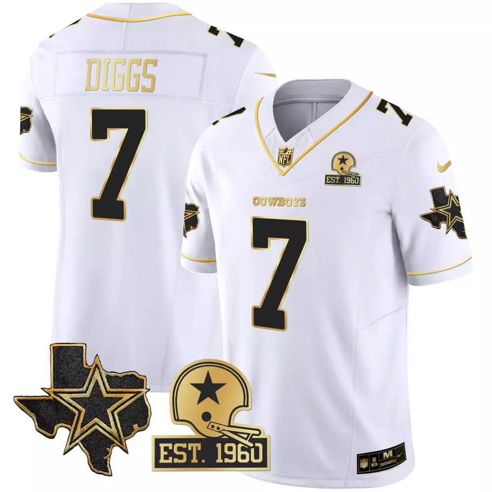 trevon diggs white gold mens dallas cowboys 2023 nfc east champions patch gold vapor jersey all stitched