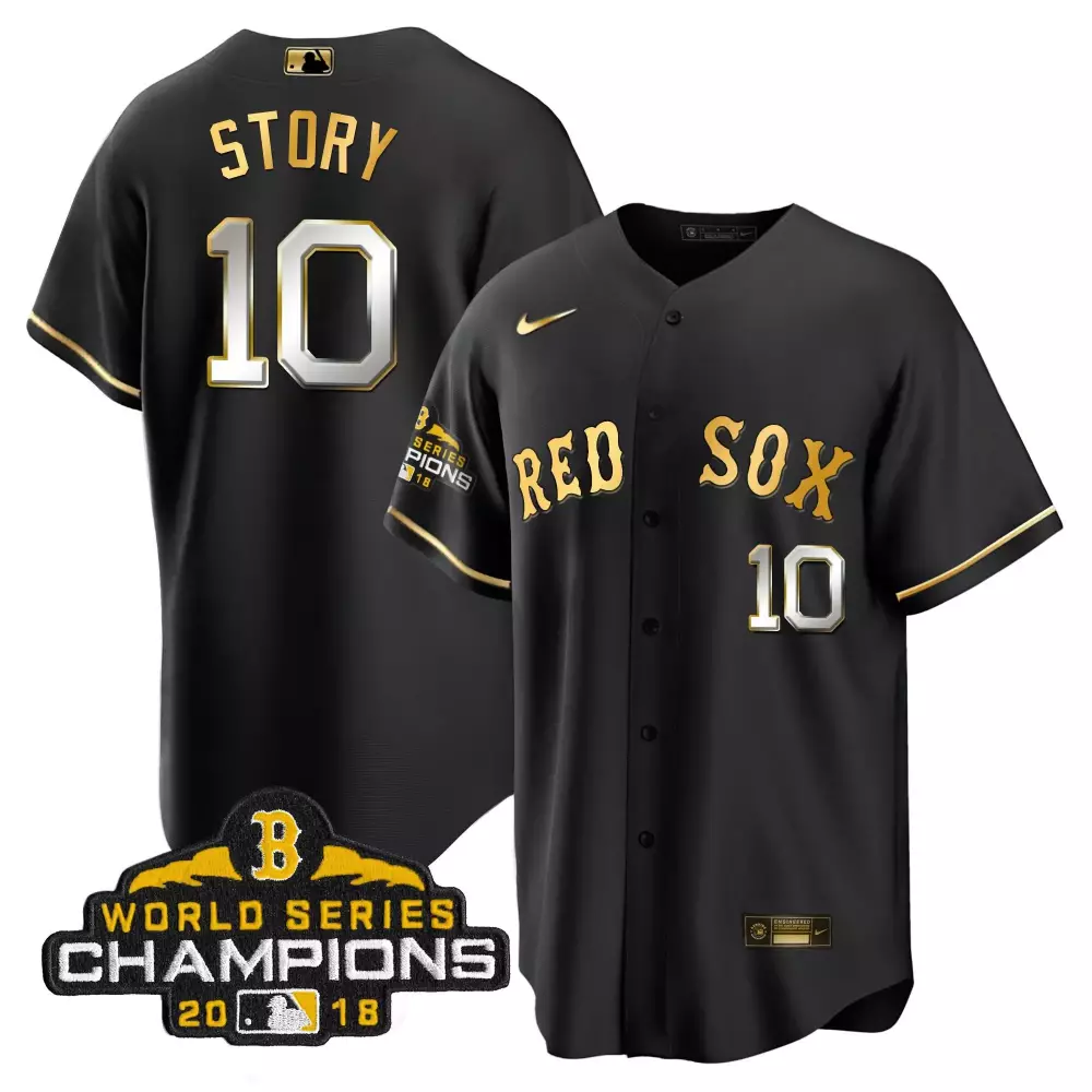 trevor story cool black men boston red sox world series champion 2018 gold jersey all stitched