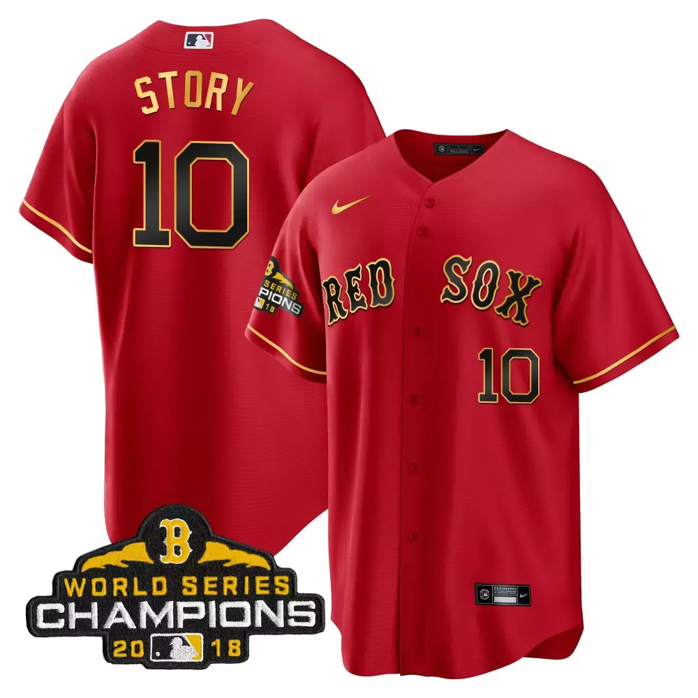 trevor story cool red men boston red sox world series champion 2018 gold jersey all stitched