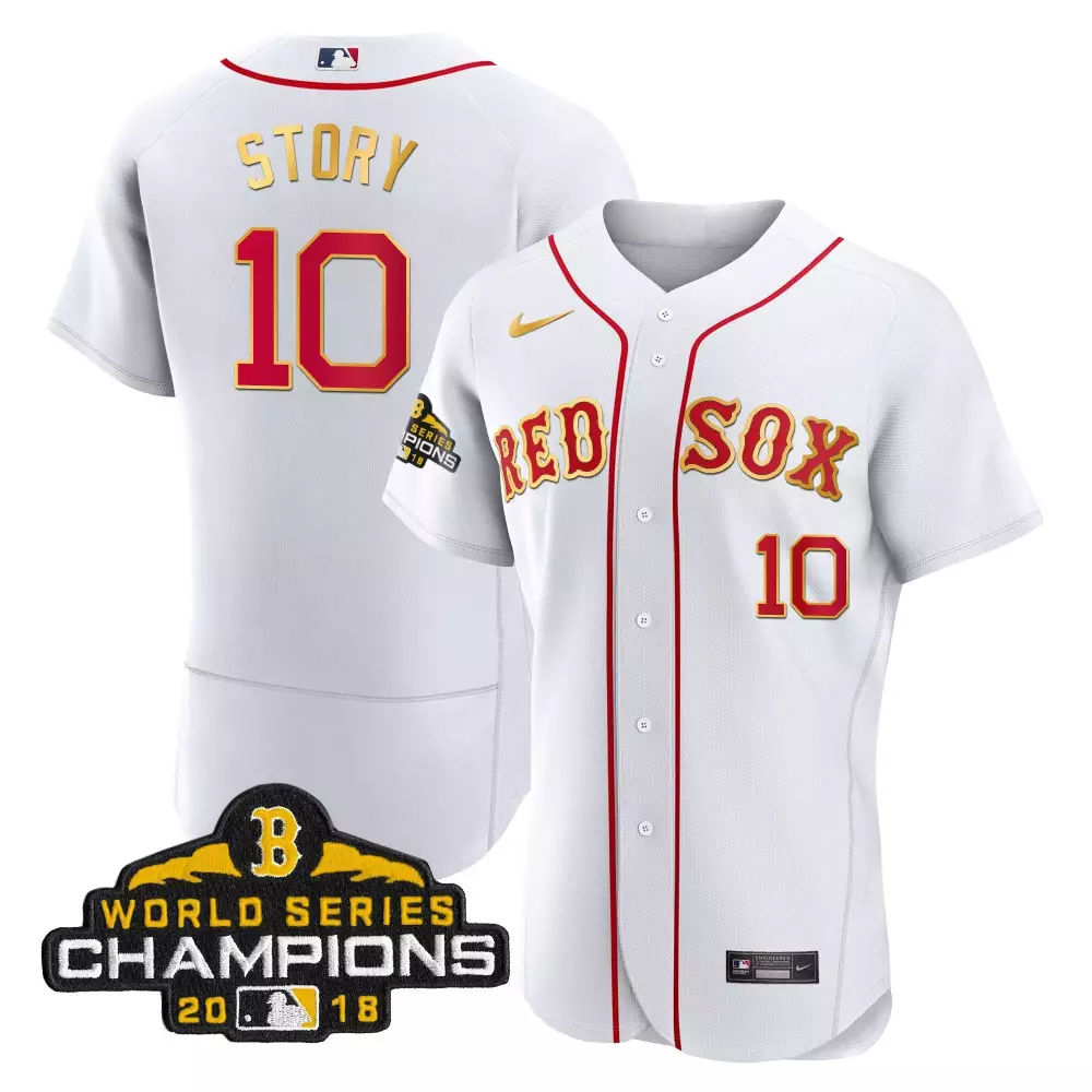 trevor story flex white men boston red sox world series champion 2018 gold jersey all stitched