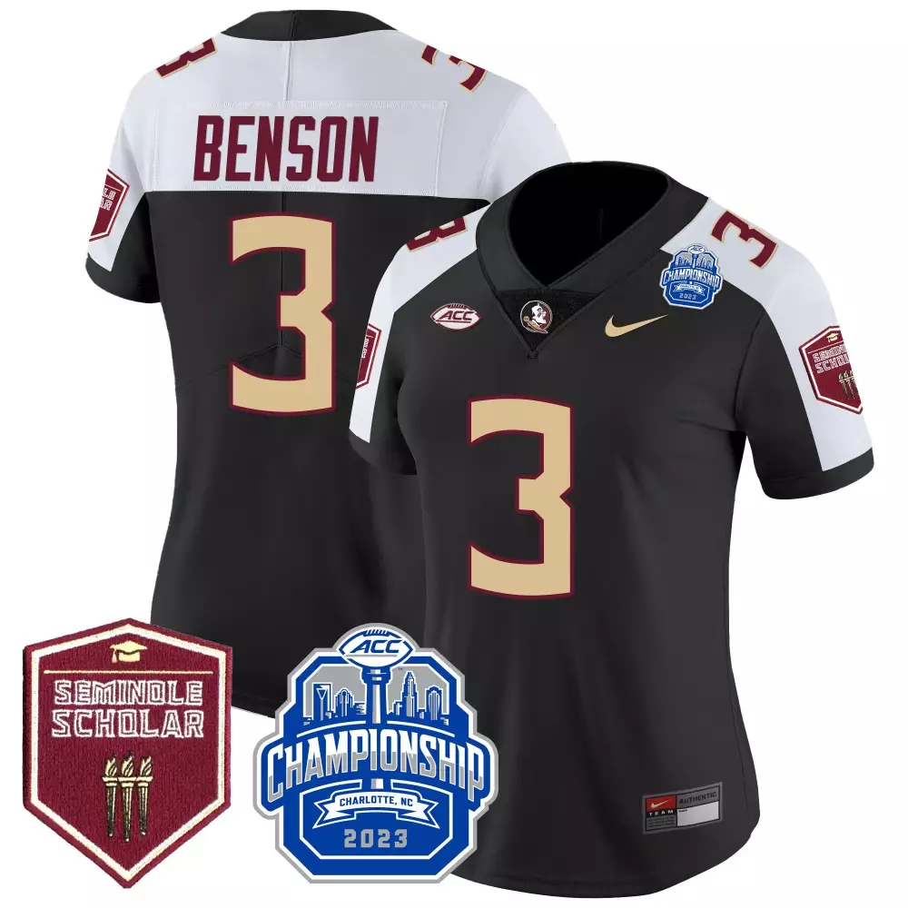trey benson black alternate womens florida state seminoles 2023 acc championship patch vapor jersey all stitched