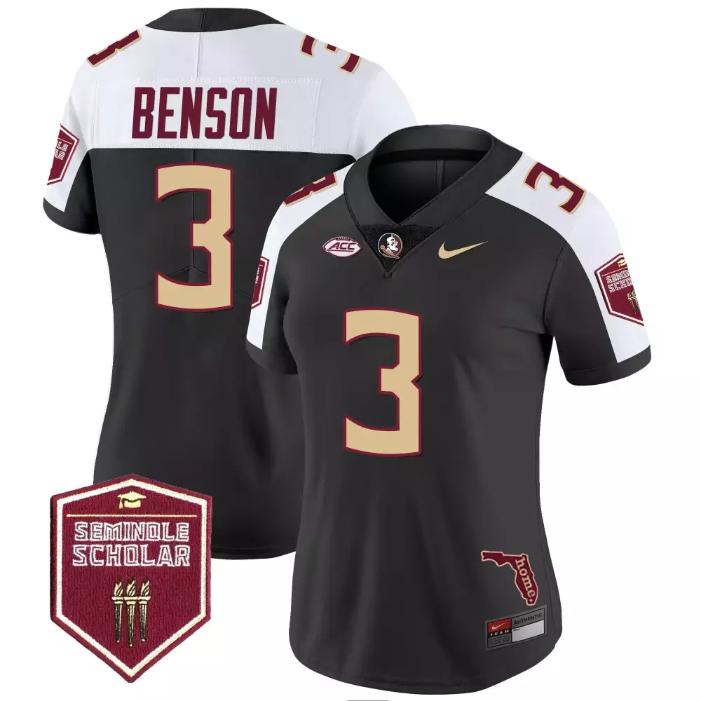 trey benson black alternate womens florida state seminoles 2023 acc championship patch vapor jersey all stitched