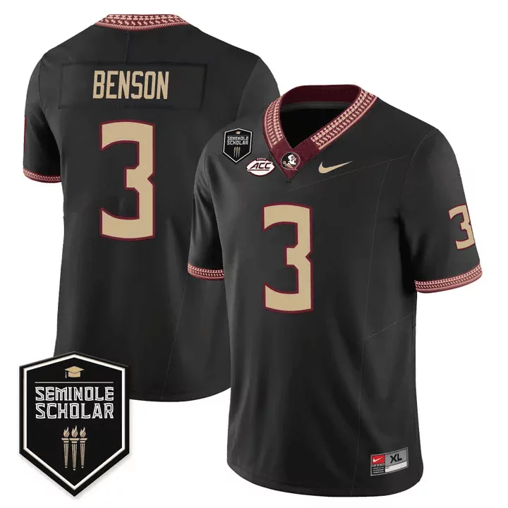 trey benson black mens florida state seminoles scholar patch vapor limited jersey all stitched