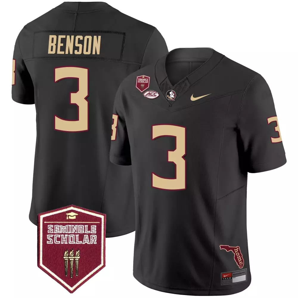 trey benson black mens florida state seminoles scholar patch vapor limited jersey all stitched