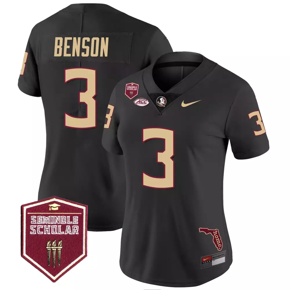 trey benson black mens florida state seminoles scholar patch vapor limited jersey all stitched
