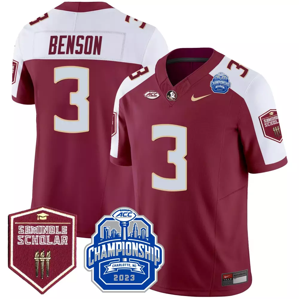 trey benson garnet alternate mens florida state seminoles 2023 acc championship patch vapor jersey all stitched