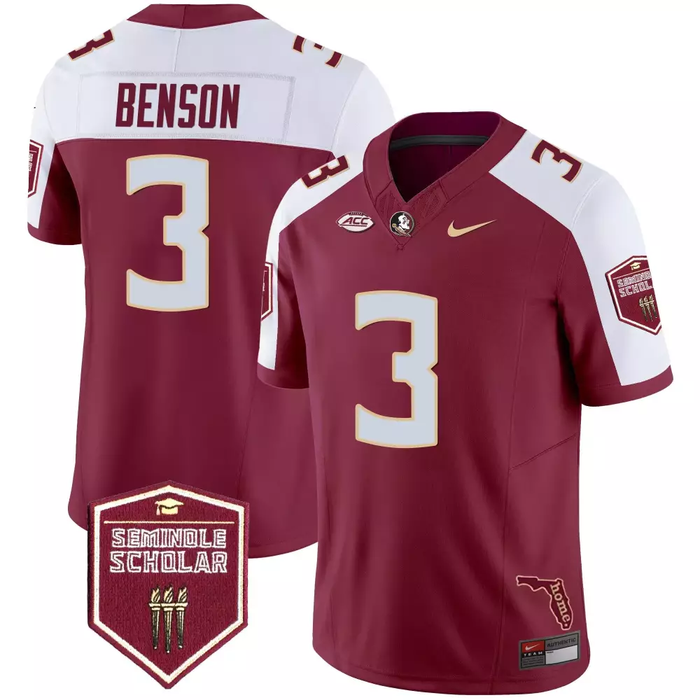 trey benson garnet alternate mens florida state seminoles 2023 acc championship patch vapor jersey all stitched