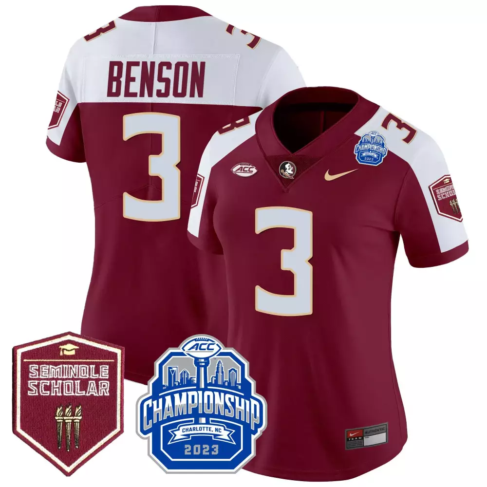 trey benson garnet alternate mens florida state seminoles 2023 acc championship patch vapor jersey all stitched