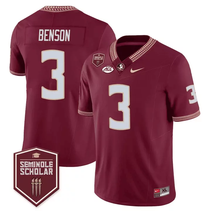 trey benson garnet mens florida state seminoles scholar patch vapor limited jersey all stitched