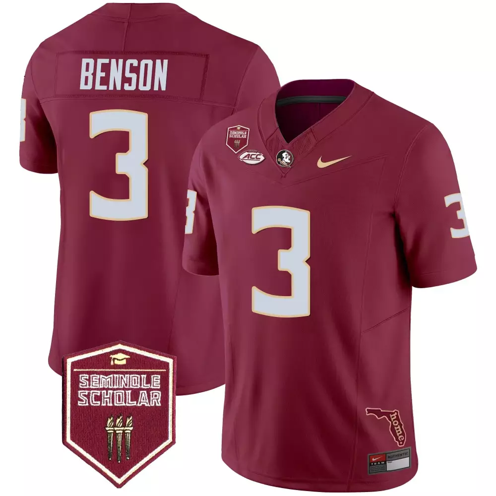 trey benson garnet mens florida state seminoles scholar patch vapor limited jersey all stitched