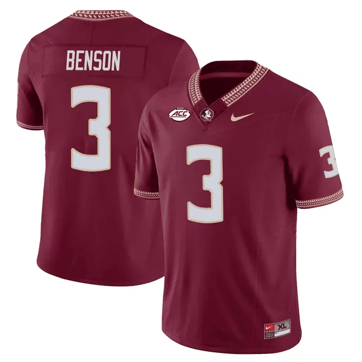 trey benson garnet mens florida state seminoles scholar patch vapor limited jersey all stitched
