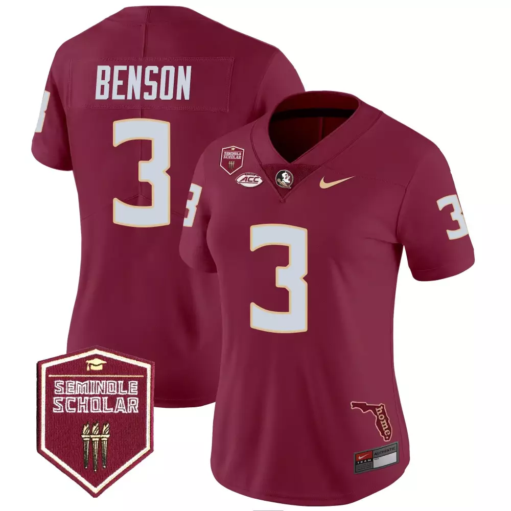 trey benson garnet mens florida state seminoles scholar patch vapor limited jersey all stitched
