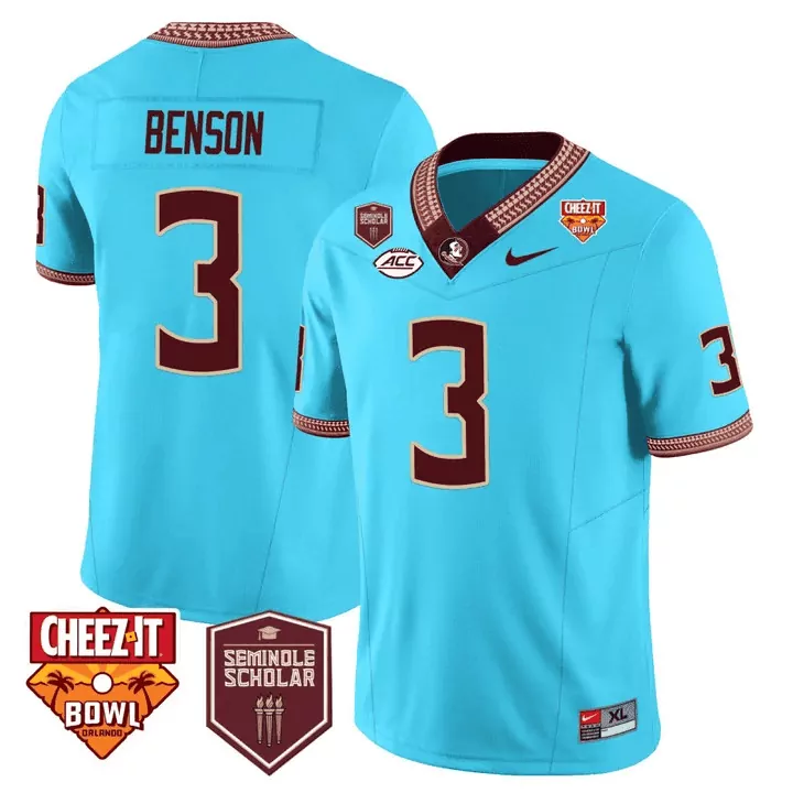 trey benson turquoise mens florida state seminoles orange bowl patch vapor limited jersey all stitched