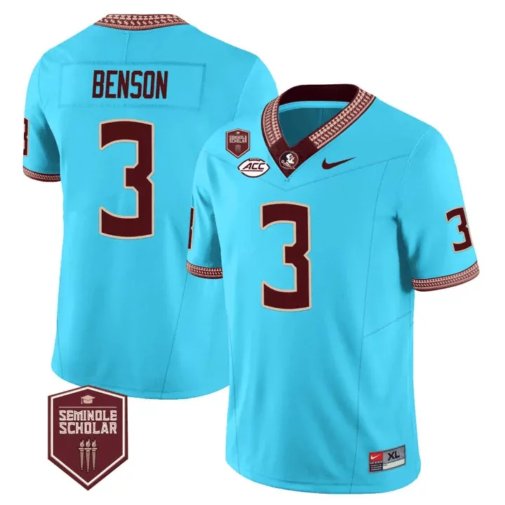 trey benson turquoise mens florida state seminoles orange bowl patch vapor limited jersey all stitched