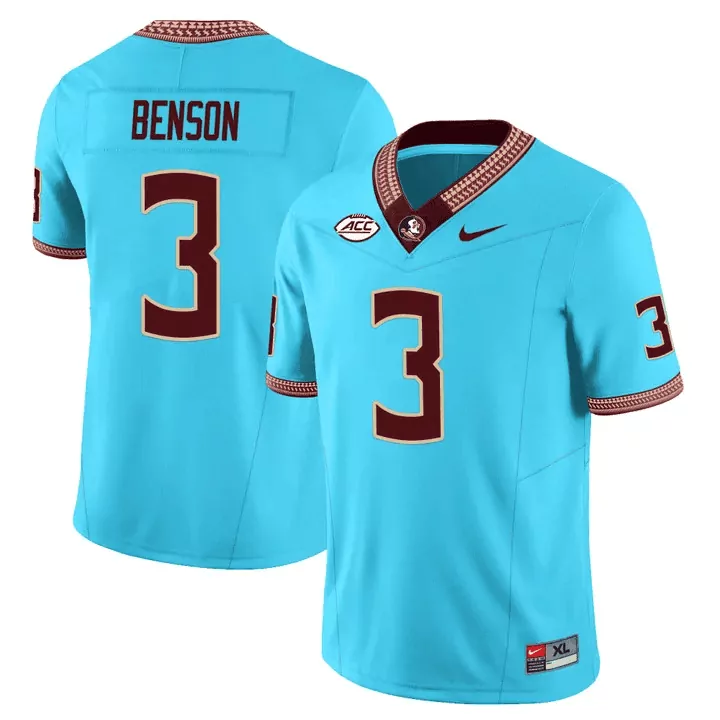 trey benson turquoise mens florida state seminoles orange bowl patch vapor limited jersey all stitched