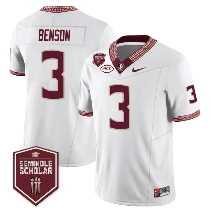 trey benson white mens florida state seminoles scholar patch vapor limited jersey all stitched