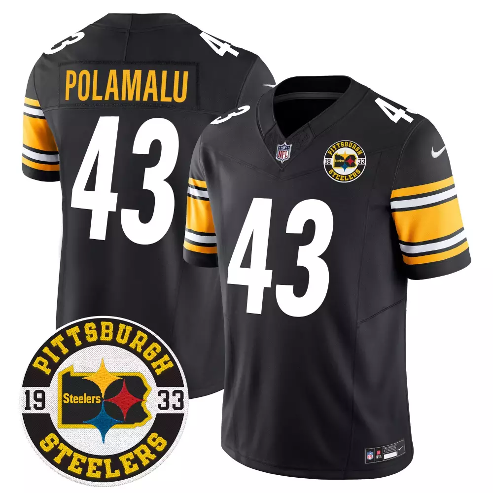 Troy Polamalu Black Men's 2024 Vapor Limited Jersey | Pittsburgh Steelers Est 1933 Patch | All Stitched Fan Gear | For Men, Women & Youth