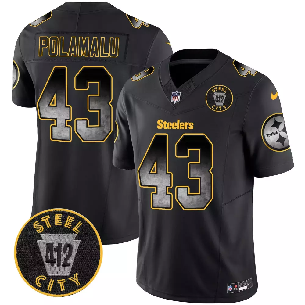 Troy Polamalu Black Men's Arch Smoke 412 Patch Vapor Limited Jersey | Pittsburgh Steelers | All Stitched Fan Gear | For Men, Women & Youth