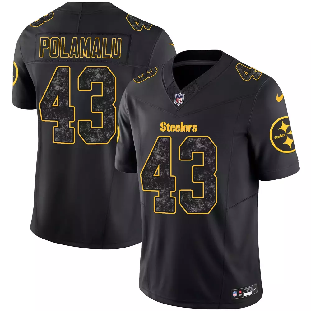 troy polamalu black mens pittsburgh steelers arch smoke vapor jersey v3 all stitched