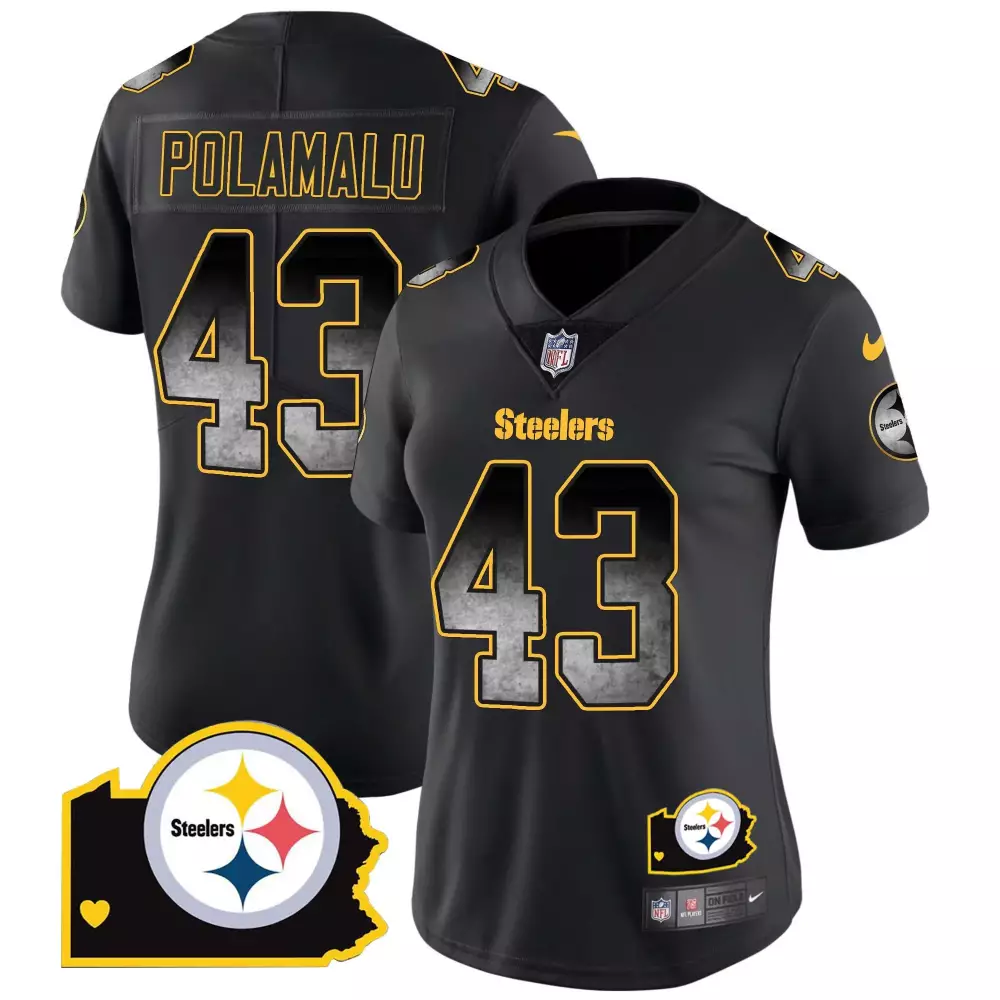troy polamalu black womens pittsburgh steelers arch smoke home patch vapor jersey all stitched