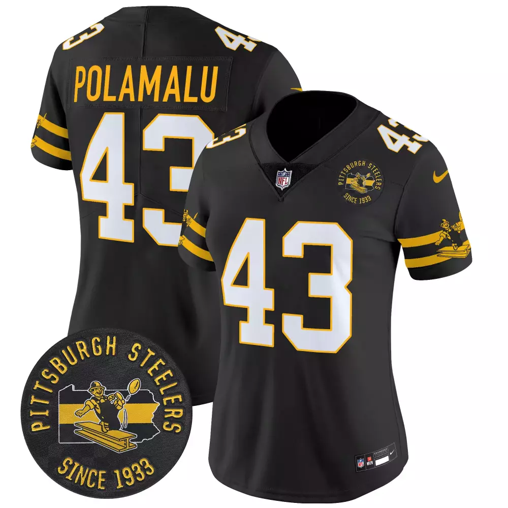 troy polamalu black womens pittsburgh steelers arch smoke home patch vapor jersey all stitched