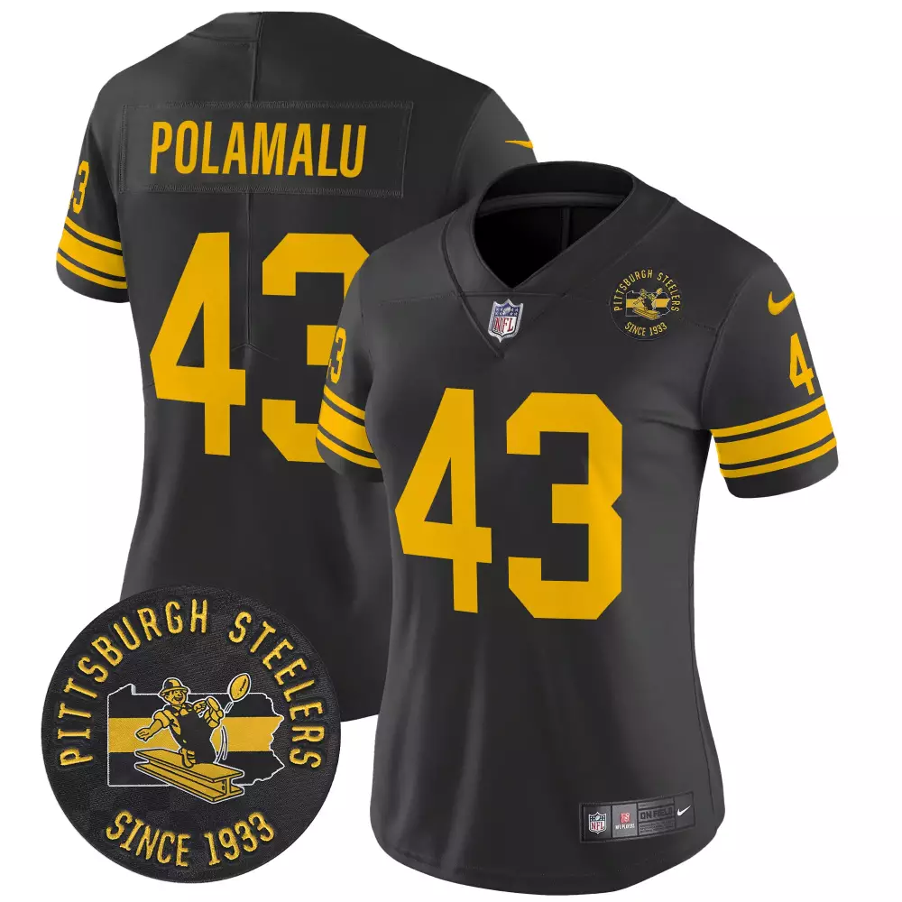 troy polamalu black womens pittsburgh steelers arch smoke home patch vapor jersey all stitched