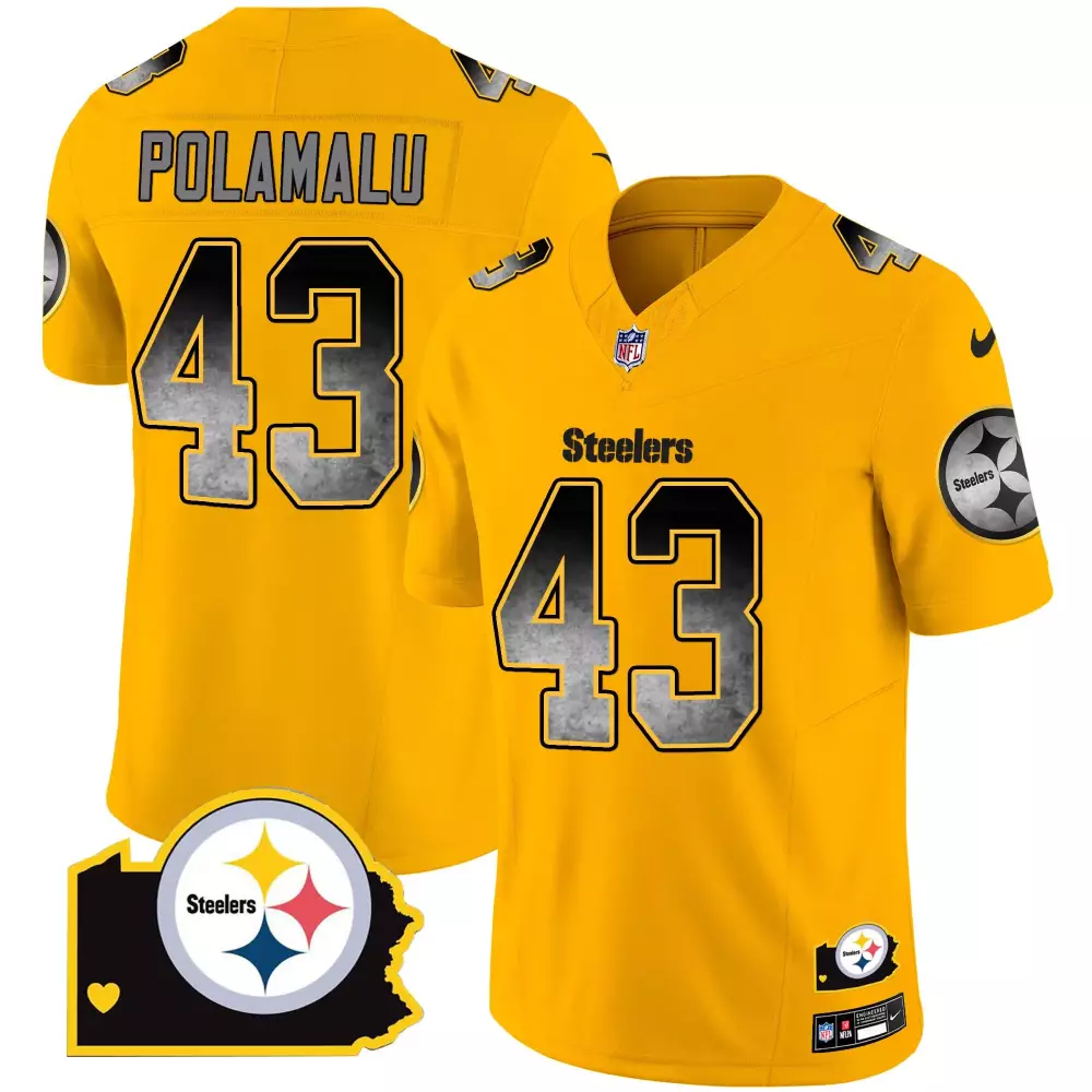 troy polamalu gold mens pittsburgh steelers arch smoke 50th anniversary of super bowl ix patch vapor limited jersey all