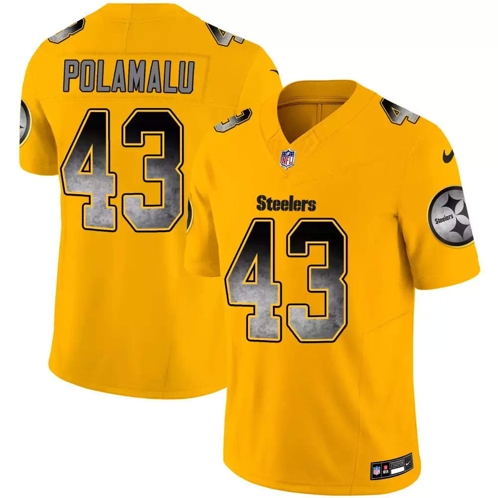 troy polamalu gold mens pittsburgh steelers arch smoke 50th anniversary of super bowl ix patch vapor limited jersey all