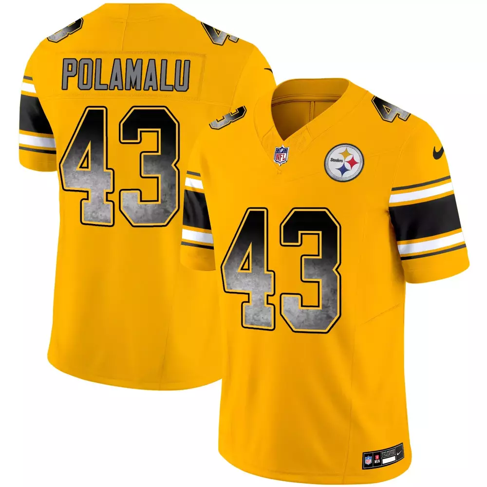 troy polamalu gold mens pittsburgh steelers arch smoke 50th anniversary of super bowl ix patch vapor limited jersey all