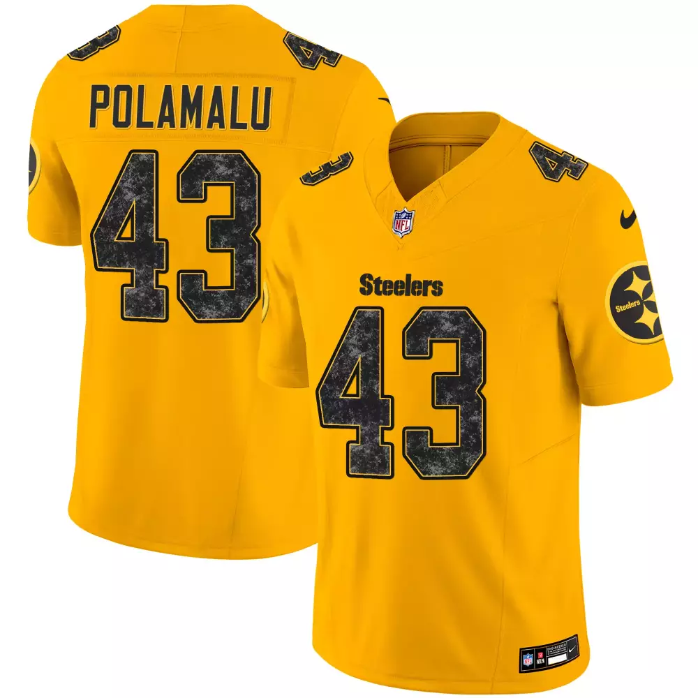 troy polamalu gold mens pittsburgh steelers dmr patch arch smoke vapor limited jersey all stitched
