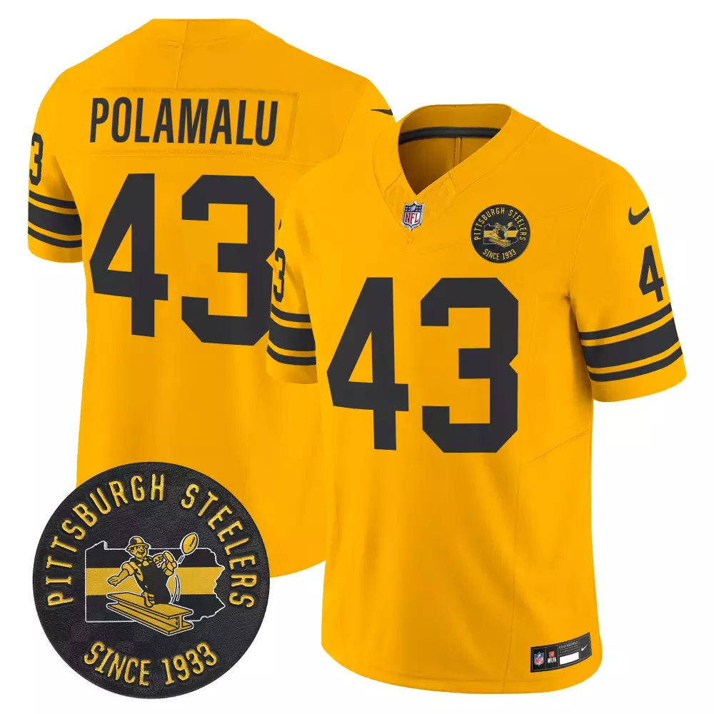 troy polamalu gold mens pittsburgh steelers dmr patch arch smoke vapor limited jersey all stitched